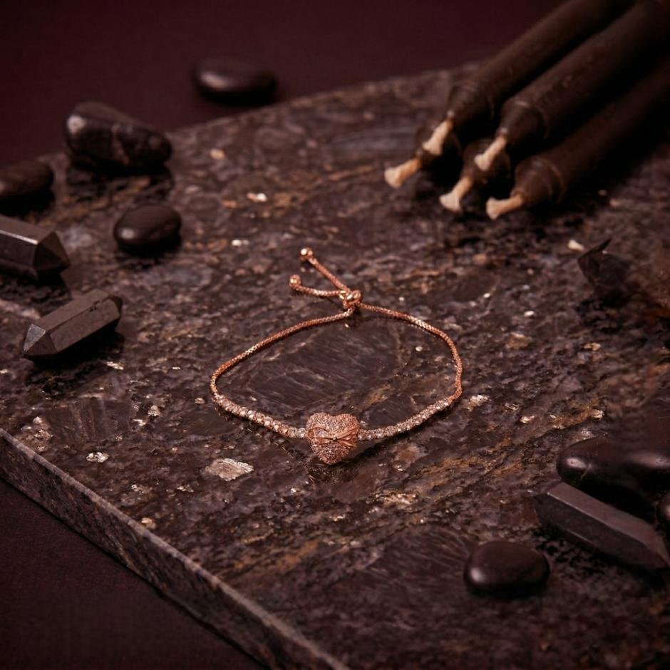 Heart Bow Adjustable Bracelet - Rose Gold